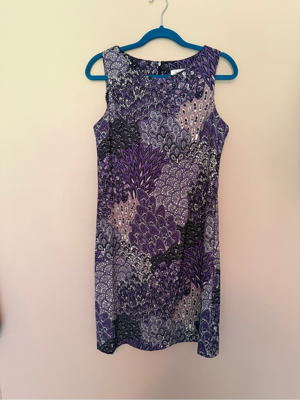 dressbarn Purple Printed Sleeveless Shift with Lavender Accents